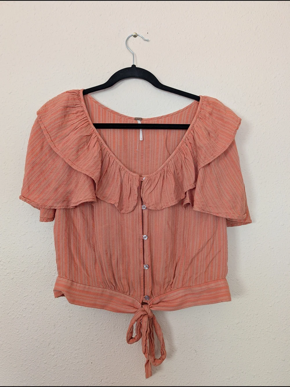 Free People Tie-Front Ruffle Button-Down Peasant Top